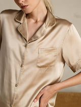 [Champagne] SilkSilky  Short Sleeve Lapel Collar Women's Pajamas 008