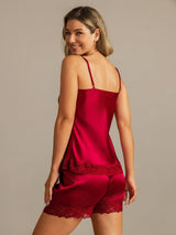 [Wine] SilkSilky  Spaghetti Strap V Neck Camisole Set 002