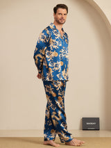 [Navy Dragon] SilkSilky  Long Sleeve Lapel Collar Men's Pajamas 005