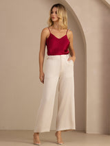 [Wine] Women’s burgundy silk camisole top with adjustable spaghetti straps and V neck 007