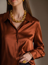 [Caramel] SilkSilky  Long Sleeve Lapel Collar Women's Shirts 006