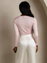[Coral Pink] SilkSilky  Long Sleeve Round Neck Women's T-Shirt 002