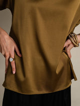 [Brown] SilkSilky  Short Sleeve Boat Neck Women's T-Shirt 008