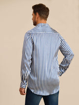 [Navy Stripe] SilkSilky  Long Sleeve Lapel Collar Men's Shirt 002