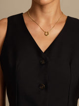 Black silk-wool blend women's V-neck vest with button design