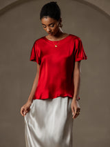 [Wine] SilkSilky  Short Sleeve Boat Neck Women's T-Shirt 004