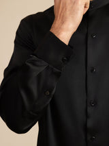 [Black] SilkSilky Long Sleeve Stand Collar Men''s Shirt 007