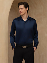 [Dark Blue] SilkSilky  Long Sleeve Lapel Collar Men's Shirt 001