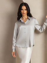 [Light Gray] SilkSilky  Long Sleeve Lapel Collar Women's Shirts 008