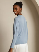 [Grayish Blue] SilkSilky  Long Sleeve Crew Neck Women's T-Shirt 002