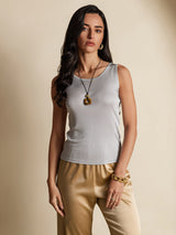[Gray] SilkSilky  Sleeveless Round Neck Women's T-Shirt 003