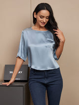 [Grayish Blue] SilkSilky  Half Sleeve Women's T-Shirt 004