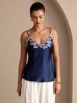[Dark Blue] SilkSilky  Spaghetti Strap V Neck Camisole Top 001