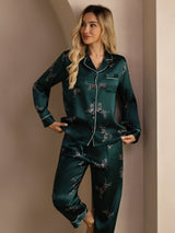 [Emerald Zebra] SilkSilky  Long Sleeve Lapel Collar Women's Pajamas 004