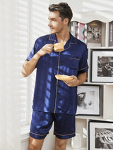 [Dark Blue] SilkSilky  Short Sleeve Lapel Collar Men's Pajamas 001