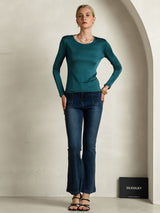[Posy Green] SilkSilky  Long Sleeve Round Neck Women's T-Shirt 005