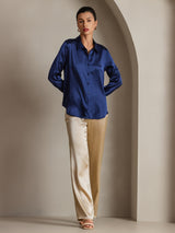 [Dark Blue] SilkSilky  Long Sleeve Lapel Collar Women's Shirts 004