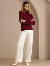 [Wine] SilkSilky  Long Sleeve Turtle Neck Women's T-Shirt 007