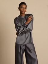 [Dark Gray] SilkSilky  Long Sleeve Round Neck Women's Blouse 005