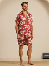 [Wine Dragon] SilkSilky  Short Sleeve Lapel Collar Men's Pajamas 006
