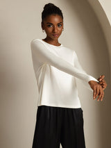 [White] SilkSilky  Long Sleeve Crew Neck Women's T-Shirt 007
