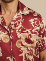 [Wine Dragon] SilkSilky  Short Sleeve Lapel Collar Men's Pajamas 002