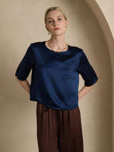 [Dark Blue] SilkSilky  Half Sleeve Women's T-Shirt 001