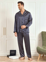[Navy Chain] SilkSilky  Long Sleeve Lapel Collar Men's Pajamas 006