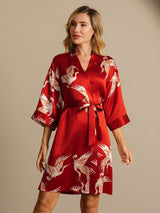 [Dark Red] SilkSilky  3/4 Sleeve Women's Robe 007