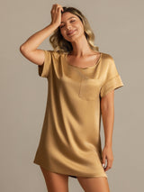 [Tan] SilkSilky  Short Sleeve Round Neck Nightgown 007