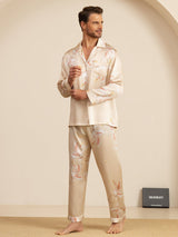 [Champagne] SilkSilky  Long Sleeve Lapel Collar Men's Pajamas 005