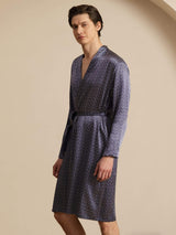[Navy Ginkgo] SilkSilky  Long Sleeve Men's Robe 005