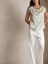 [Light Green] SilkSilky  Cap Sleeve Cowl Neck Women's T-Shirt 004
