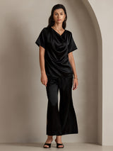 [Black] SilkSilky  Short Sleeve Cowl Neck Women's Blouse 003