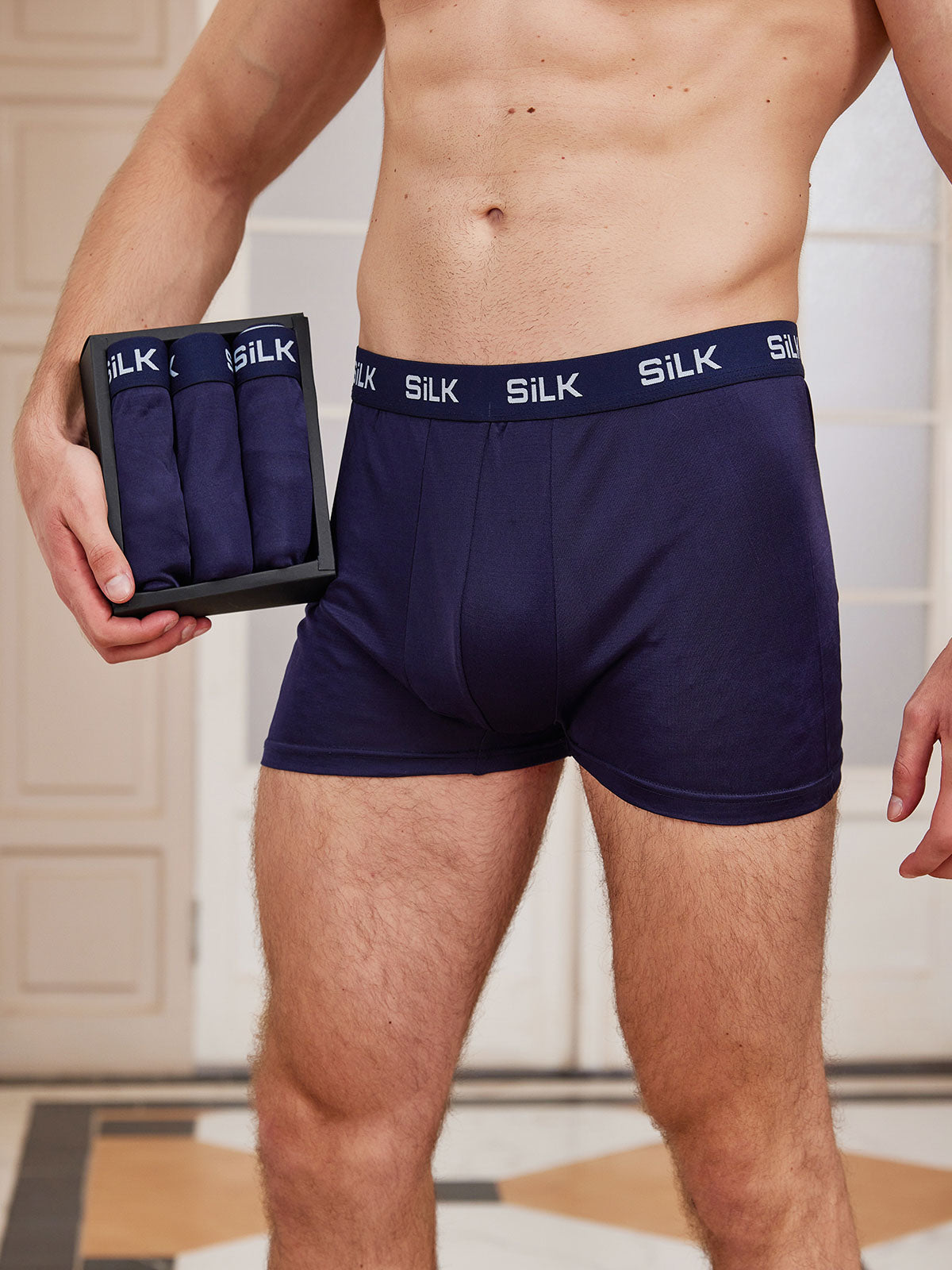 [Dark Blue] SilkSilky  100% Silk Jersey Men's Underwear 002