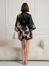 [Black] SilkSilky  3/4 Sleeve Women's Robe 002