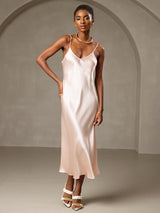 [Pink] SilkSilky  Spaghetti Strap V Neck Dress 003