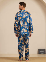 [Navy Dragon] SilkSilky  Long Sleeve Lapel Collar Men's Pajamas 002
