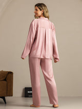 [Peach Skin] SilkSilky  Long Sleeve Lapel Collar Women's Pajamas 002