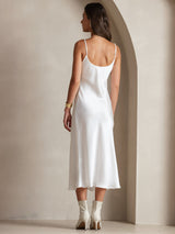 [White] SilkSilky  Spaghetti Strap V Neck Dress 002