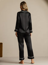[Black] SilkSilky  Long Sleeve Lapel Collar Women's Pajamas 002
