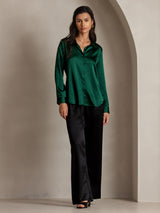 [Dark Green] SilkSilky  Long Sleeve Lapel Collar Women's Shirts 005