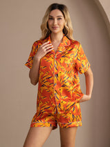 [Orange Dog] SilkSilky  Short Sleeve Lapel Collar Women's Pajamas 004