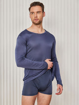 [Dark Blue] SilkSilky  Long Sleeve Round Neck Men's T-Shirt 003