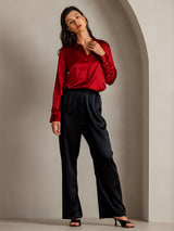 [Red] SilkSilky  Long Sleeve Lapel Collar Women's Shirts 005