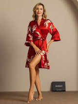 [Dark Red] SilkSilky  3/4 Sleeve Women's Robe 008