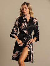 [Black] SilkSilky  3/4 Sleeve Women's Robe 001