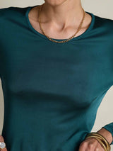 [Posy Green] SilkSilky  Long Sleeve Round Neck Women's T-Shirt 008
