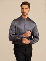 [Dark Gray] SilkSilky Long Sleeve Stand Collar Men''s Shirt 003