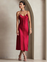 [Wine] SilkSilky  Spaghetti Strap V Neck Dress 005